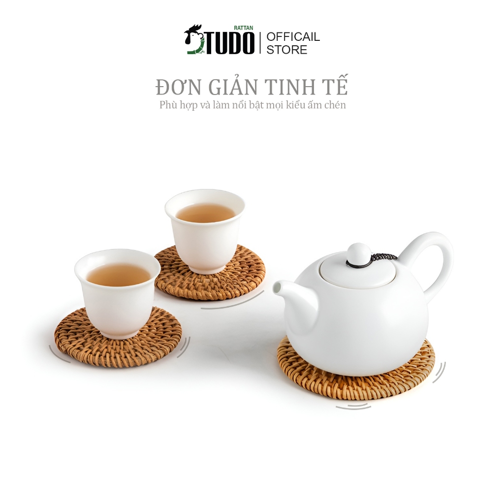 Lót Ly cách nhiệt TUDORATTAN - Lót cốc VIntage Decor, Thảm Decor Bàn Trà , Quán Cafe