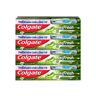 Bộ 4 Kem đánh răng Colgate Maxfresh Trà Xanh the mát 225g/tuýp tặng bàn chải