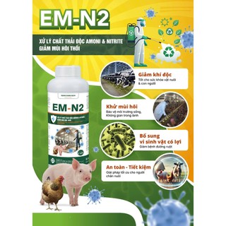 Men vi sinh EM-N2 chai 1L xử lý mùi hôi chuồng trại chất thải  Amoni Nitrite nuôi lợn gà vịt gia súc
