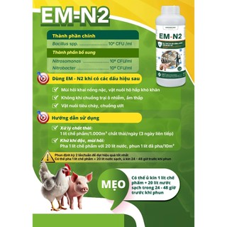 Men vi sinh EM-N2 chai 1L xử lý mùi hôi chuồng trại chất thải  Amoni Nitrite nuôi lợn gà vịt gia súc