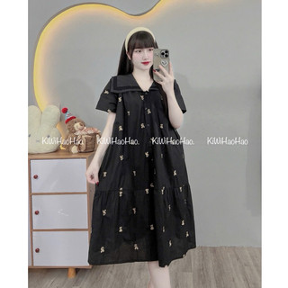 VÁY BẦU CỘC TAY THÊU THỎ 2 LỚP CỔ VUÔNG XINH - 2 Màu