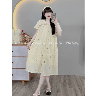 VÁY BẦU CỘC TAY THÊU THỎ 2 LỚP CỔ VUÔNG XINH - 2 Màu