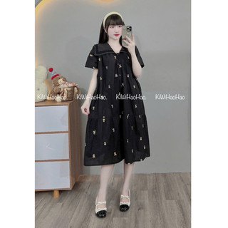 VÁY BẦU CỘC TAY THÊU THỎ 2 LỚP CỔ VUÔNG XINH - 2 Màu
