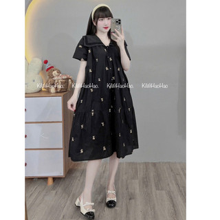 VÁY BẦU CỘC TAY THÊU THỎ 2 LỚP CỔ VUÔNG XINH - 2 Màu