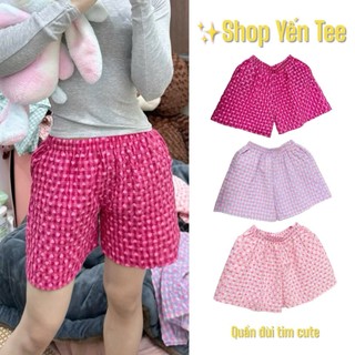 Quần đùi trái tim cute Yến Tee Shop chất đũi mát mặc mùa hè dành cho nữ