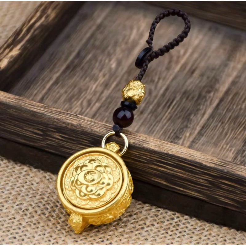 Móc Khoá Hình Tụ Bảo Xoay Khắc 12 Con Giáp, Treo Chìa Khoá, Ô Tô, Chất Liệu Đồng Thau, Màu Vàng Đồng