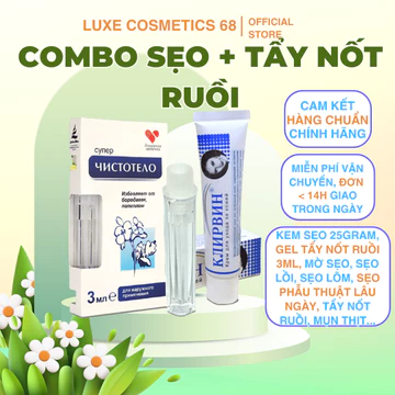 COMBO Kem sẹo Klirvin Nga, Tẩy nốt ruồi Nga, Kem mờ sẹo thâm, mờ sẹo lồi lõm,rạn da Luxecosmetics