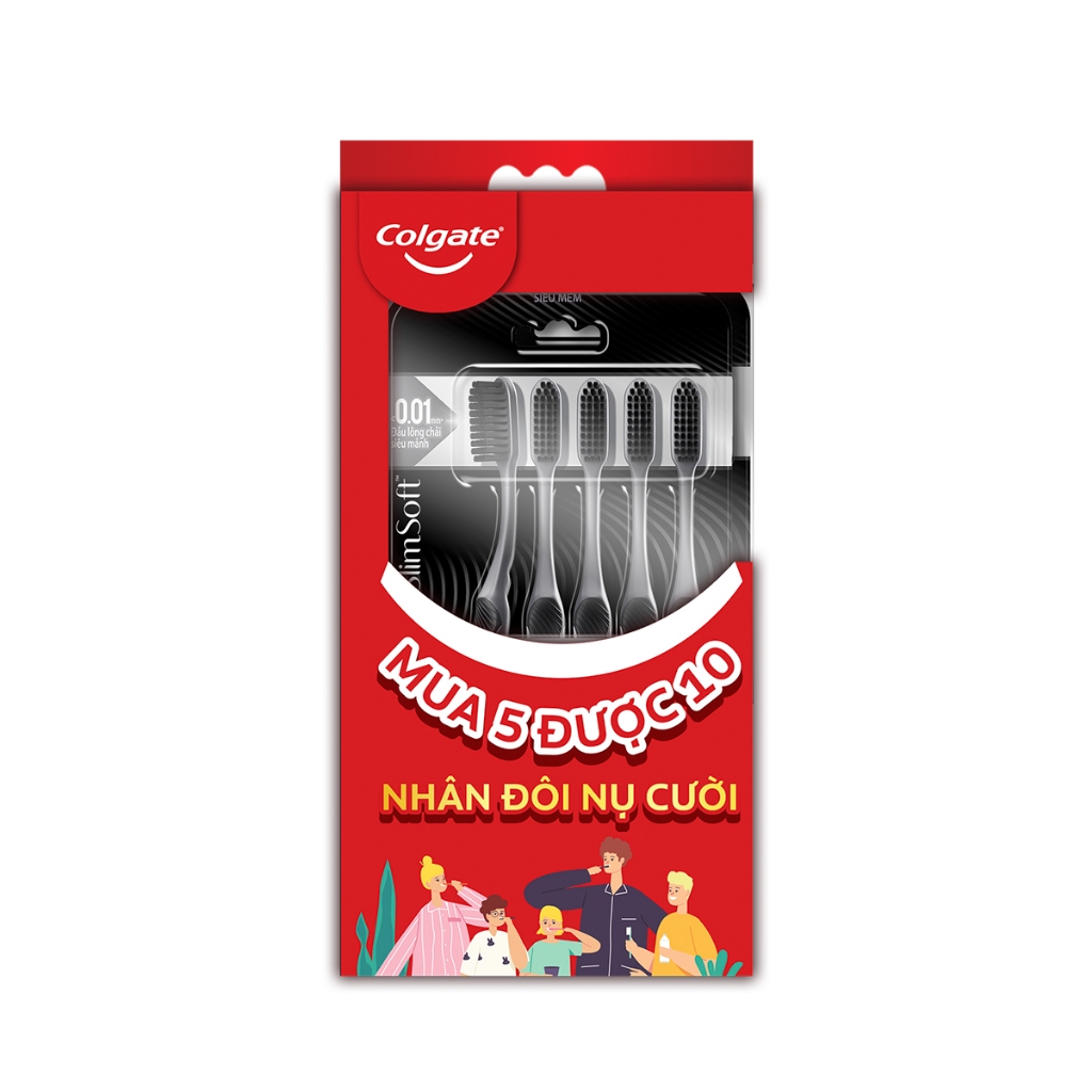 Ảnh Combo 5 Bàn chải Colgate SlimSoft Charcoal than hoạt tính kháng khuẩn 2