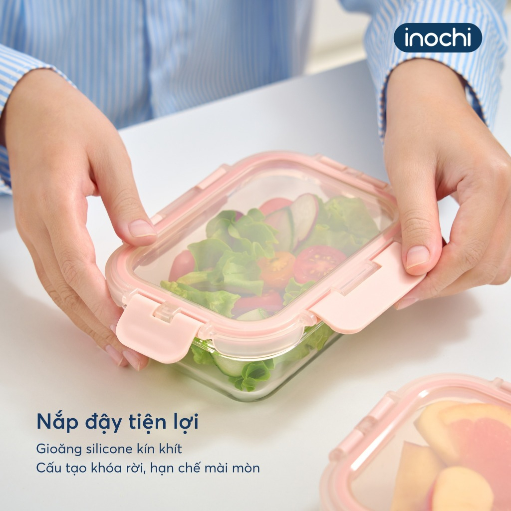 Hộp Thuỷ Tinh Nikko Pure Inochi - Trong Suốt, Nắp Màu Pastel Tinh Tế, Tiện Lợi, Chịu Nhiệt Cao Đến 560*C