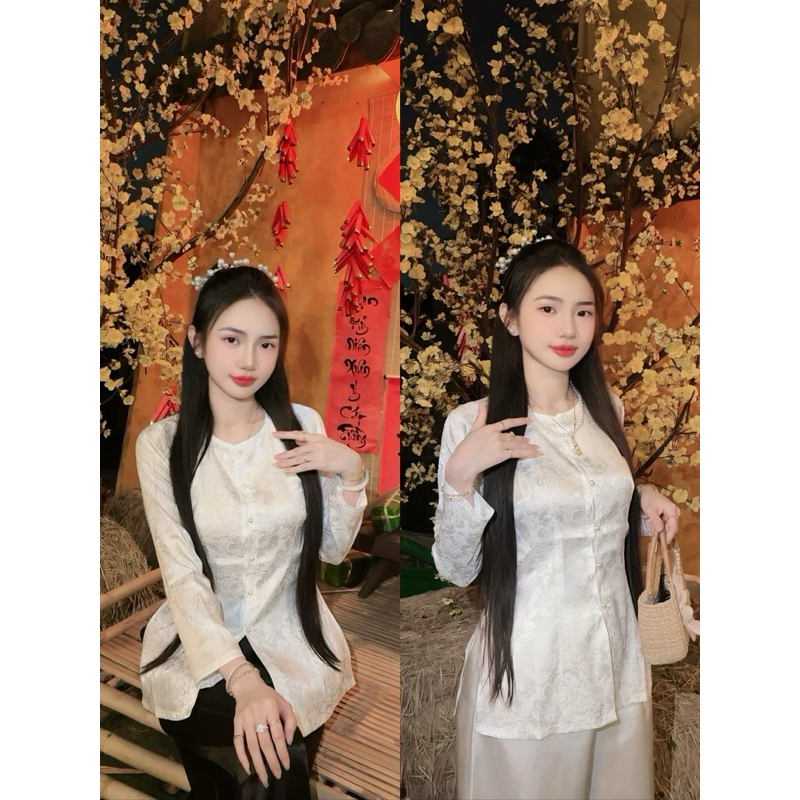 BỘ BÀ BA TAY DÀI GẤM LỤA MỀN MỊN SẮC NÉT GẤM HOA