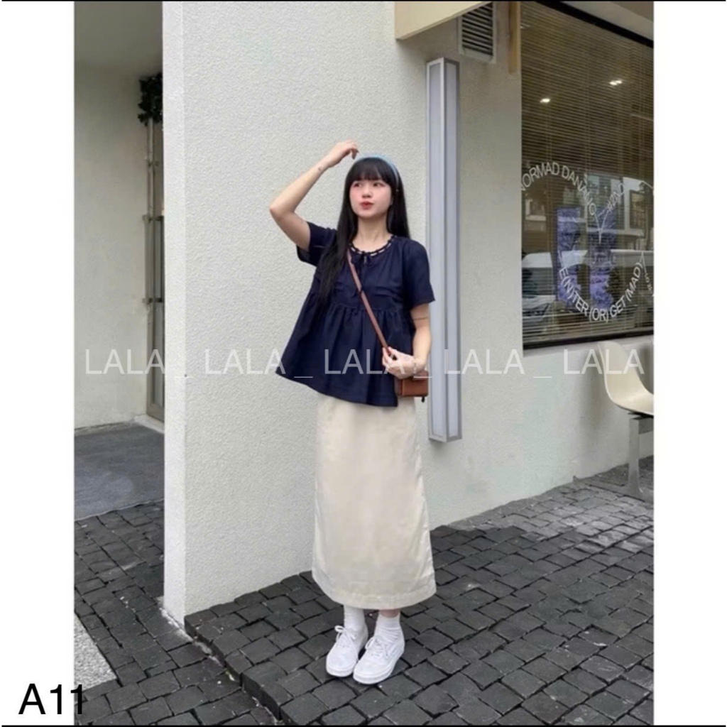 Áo baby doll cổ buộc nơ cổ rào siêu xinh LALASTORE A11