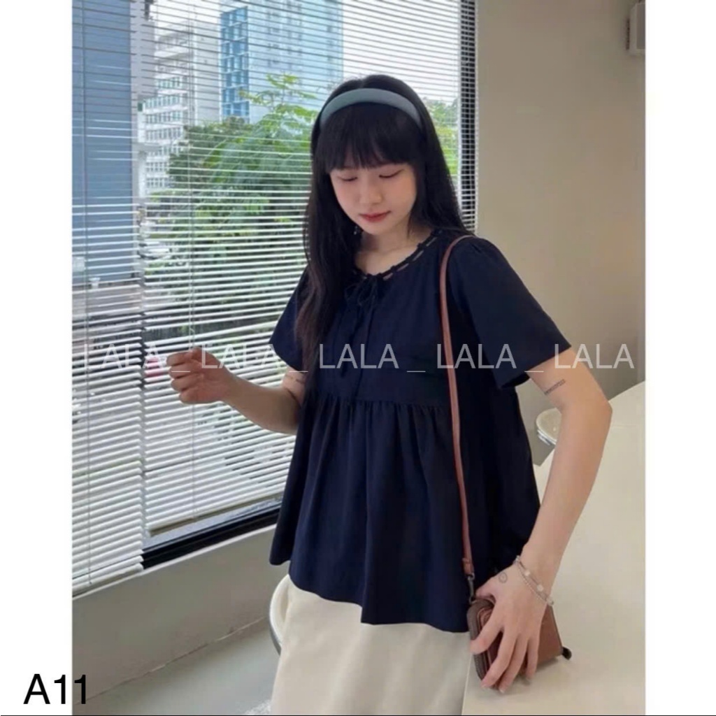 Áo baby doll cổ buộc nơ cổ rào siêu xinh LALASTORE A11