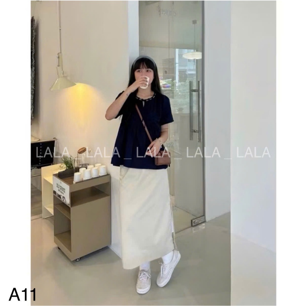 Áo baby doll cổ buộc nơ cổ rào siêu xinh LALASTORE A11