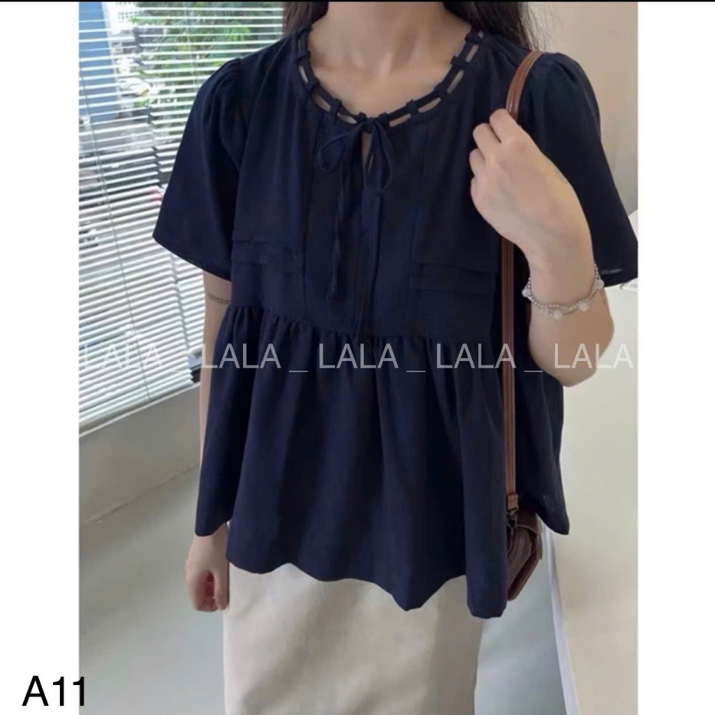 Áo baby doll cổ buộc nơ cổ rào siêu xinh LALASTORE A11