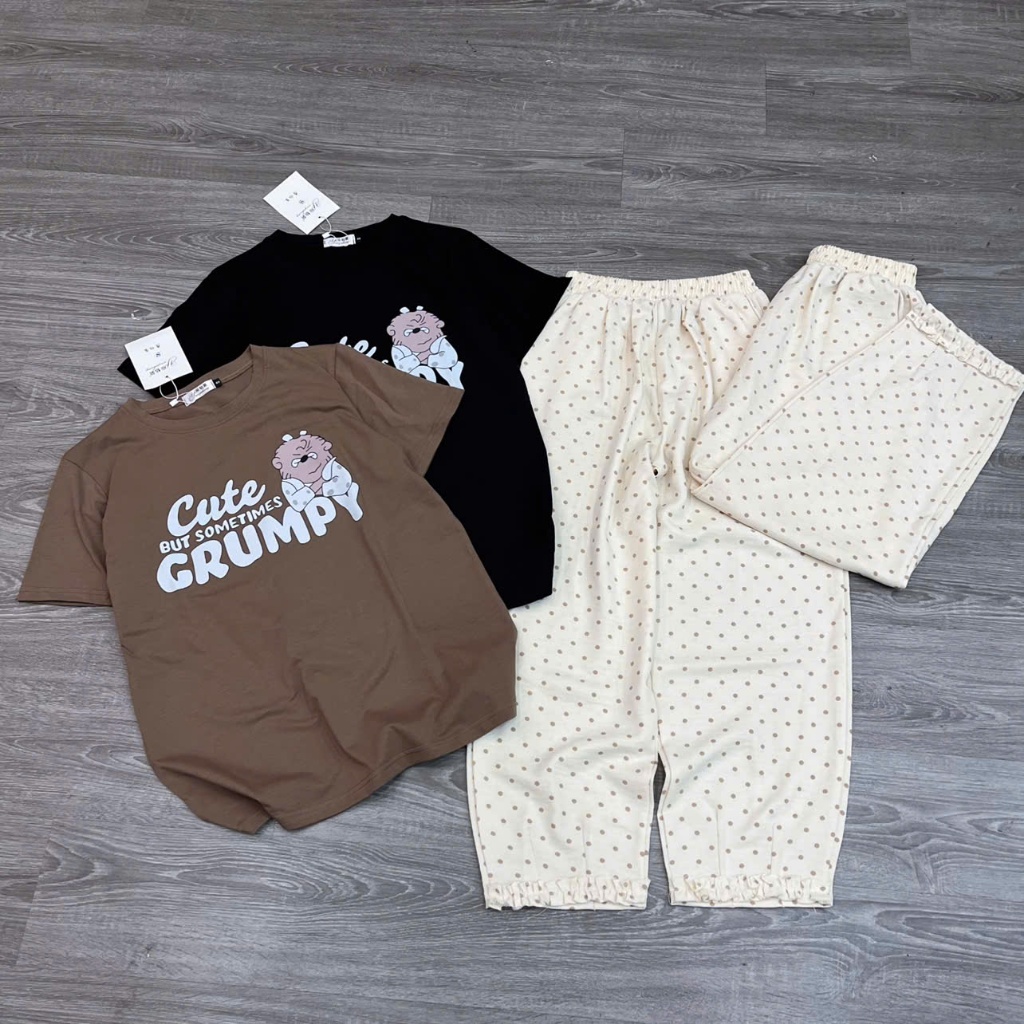 2026. [IN CUTE- QUẦN BI] Sét áo cộc tay cotton+ quần đũi baggy viền bèo. Đủ size SMLXL 40kg- 70kg