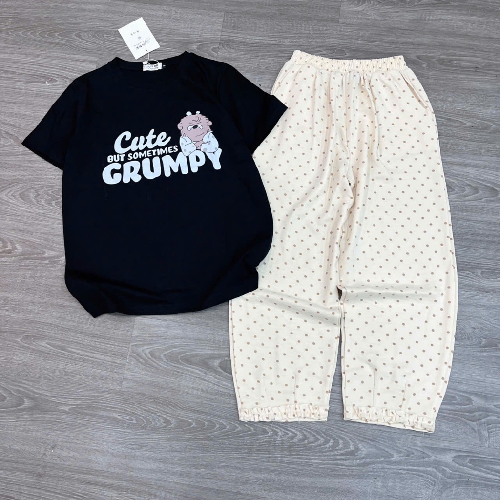 2026. [IN CUTE- QUẦN BI] Sét áo cộc tay cotton+ quần đũi baggy viền bèo. Đủ size SMLXL 40kg- 70kg