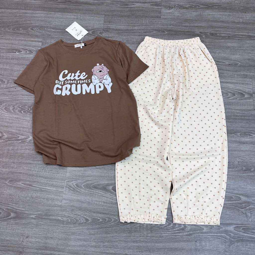 2026. [IN CUTE- QUẦN BI] Sét áo cộc tay cotton+ quần đũi baggy viền bèo. Đủ size SMLXL 40kg- 70kg