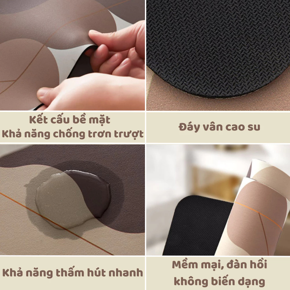 Thảm Trải Sàn Nhà Bếp Siêu Thấm Hút Nước Vải Tảo Cát Cao Cấp,thảm chùi chân lót cao su chống trơn trượt dễ dàng DinoHome