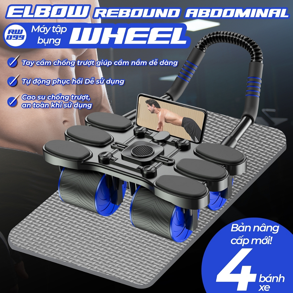 Ảnh Tặng tấm lót [RW099] - Dụng cụ tập bụng 4 bánh ,Con lăn cao cấp đa năng  hỗ trợ thon gọn, săn chắc 1
