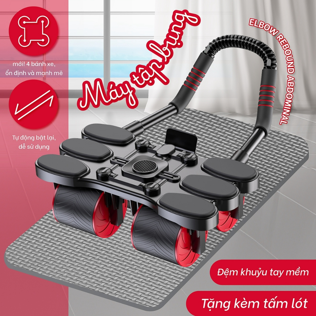 Ảnh Tặng tấm lót [RW099] - Dụng cụ tập bụng 4 bánh ,Con lăn cao cấp đa năng  hỗ trợ thon gọn, săn chắc 2