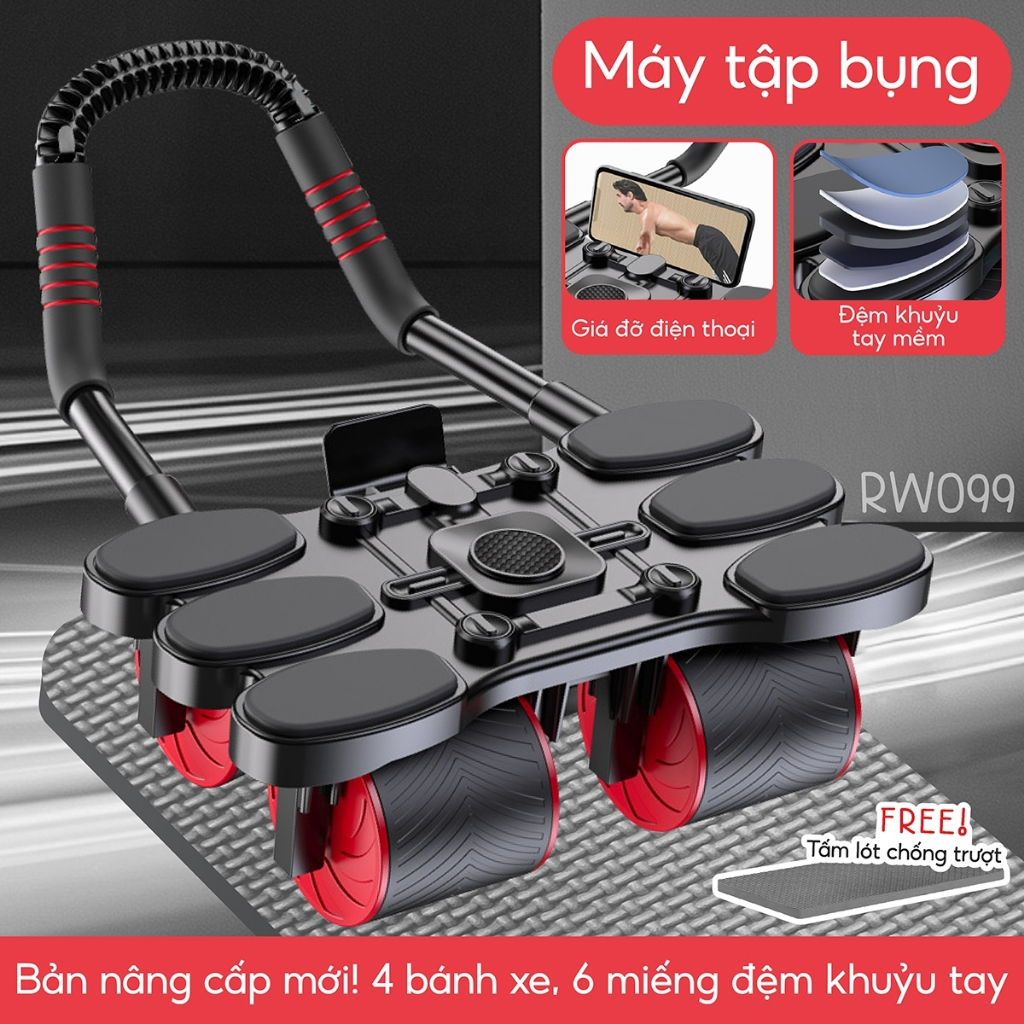Ảnh Tặng tấm lót [RW100-RW099] - Dụng cụ tập bụng 4 bánh ,Con lăn cao cấp đa năng  hỗ trợ thon gọn 3
