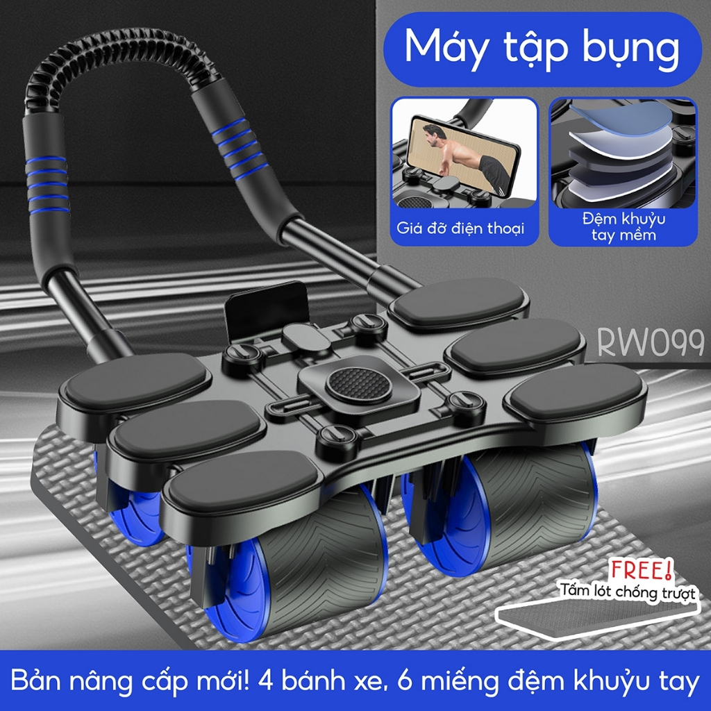Ảnh Tặng tấm lót [RW100-RW099] - Dụng cụ tập bụng 4 bánh ,Con lăn cao cấp đa năng  hỗ trợ thon gọn 4
