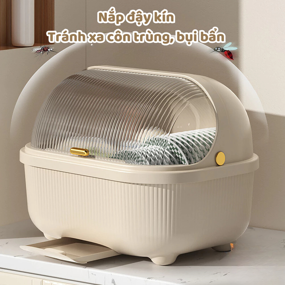 Hộp đựng bát đĩa có nắp đậy, tủ bếp chống côn trùng, bụi bẩn có khay thoát nước ngăn ẩm mốc bảo vệ sức khỏe