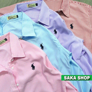 Áo sơ mi kẻ sọc thêu ngựa nữ from rộng dài tay chất vải mịn không nhăn