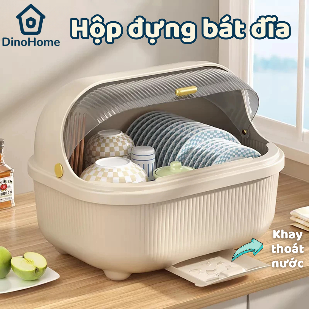 Hộp đựng bát đĩa có nắp đậy, tủ bếp chống côn trùng, bụi bẩn có khay thoát nước ngăn ẩm mốc bảo vệ sức khỏe