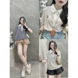 Áo polo kẻ thêu gấu tag FBM hàng QC L1