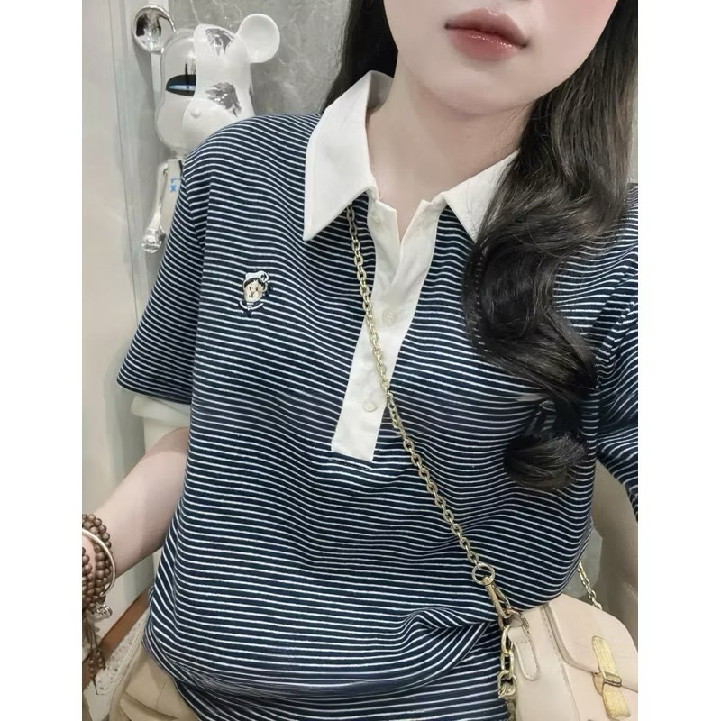(Phuonganh18) Áo polo kẻ thêu gấu tag FBM hàng QC L1