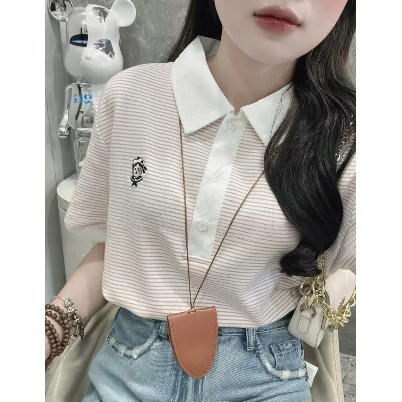 (Phuonganh18) Áo polo kẻ thêu gấu tag FBM hàng QC L1