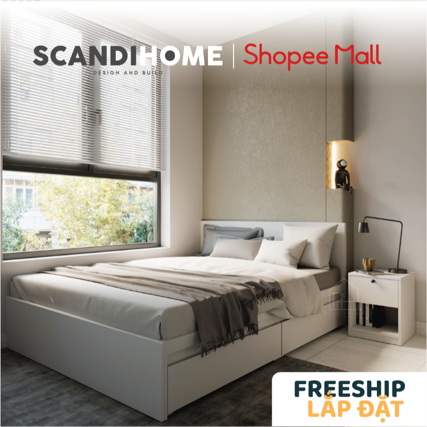 Ảnh MOLTENI, Giường ngủ có ngăn kéo, 1m2 BED_001, 210x35cm, Giường ngủ gỗ Scandi Home 1