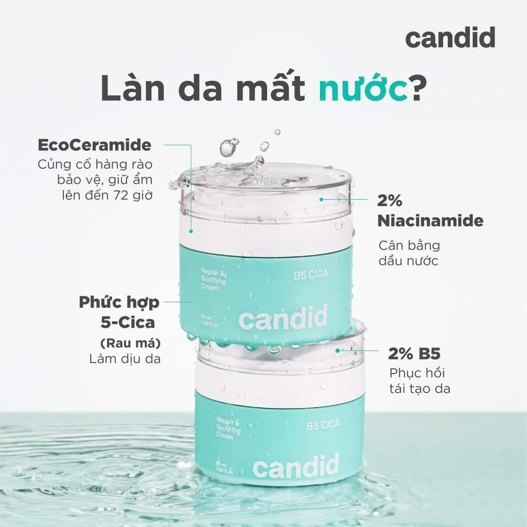 Kem Dưỡng Ẩm B5 Cica Candid Phục Hồi, Bảo Vệ Da, Mặt Nạ Hyaluronic B5 Dưỡng Ẩm, Làm Dịu