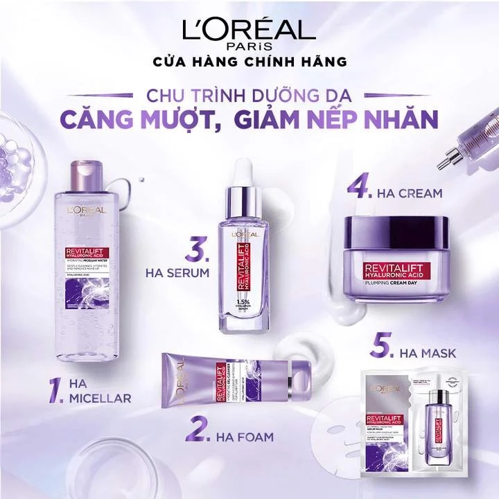 [Giảm 50%] Nước Tẩy Trang Loreal Căng Mịn Da Làm Sạch Cấp Ẩm Revitalift Hyaluronic Acid Micellar Water 95ml
