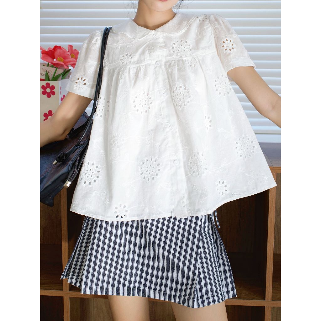 Áo sơ mi nữ dáng babydoll Andana Miều Est.2013 chất vải xô ren đứng form