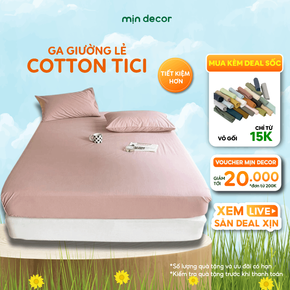 Ảnh Ga Giường Cotton Tici (Không Kèm Vỏ Gối) Mịn Decor, Drap Nệm Trơn Basic 1