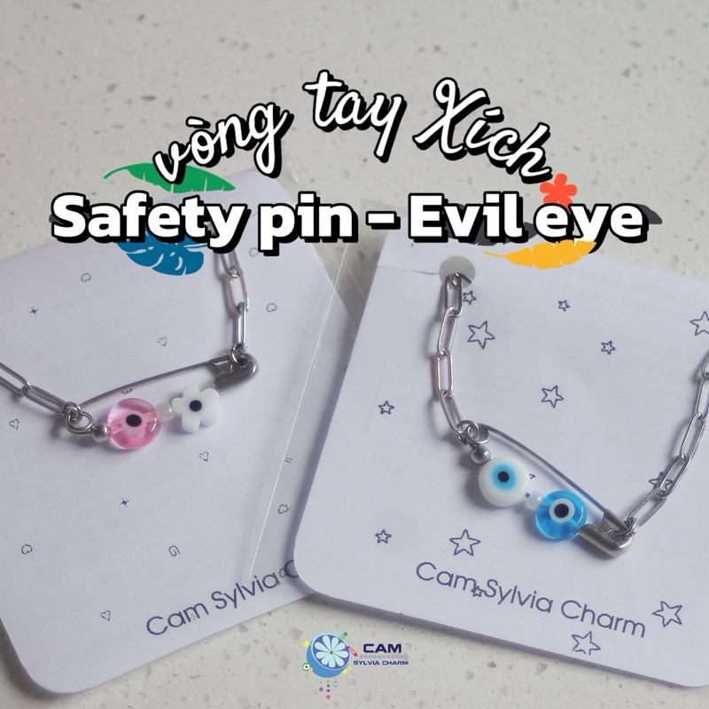 [Cam] Vòng tay XÍCH Safety pin - Evil eye dây thép không gỉ | Shopee ...