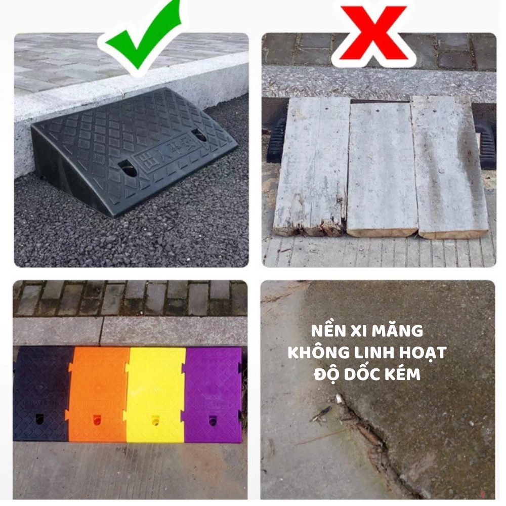 Dốc bục lên xuống xe máy, xe hơi hình tam giác chất liệu nhựa PVC bền bỉ kèm ốc vít cố định