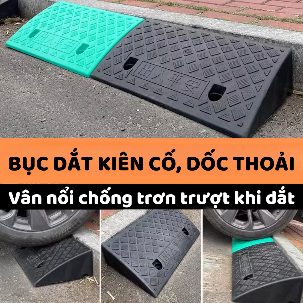 Dốc bục lên xuống xe máy, xe hơi hình tam giác chất liệu nhựa PVC bền bỉ kèm ốc vít cố định