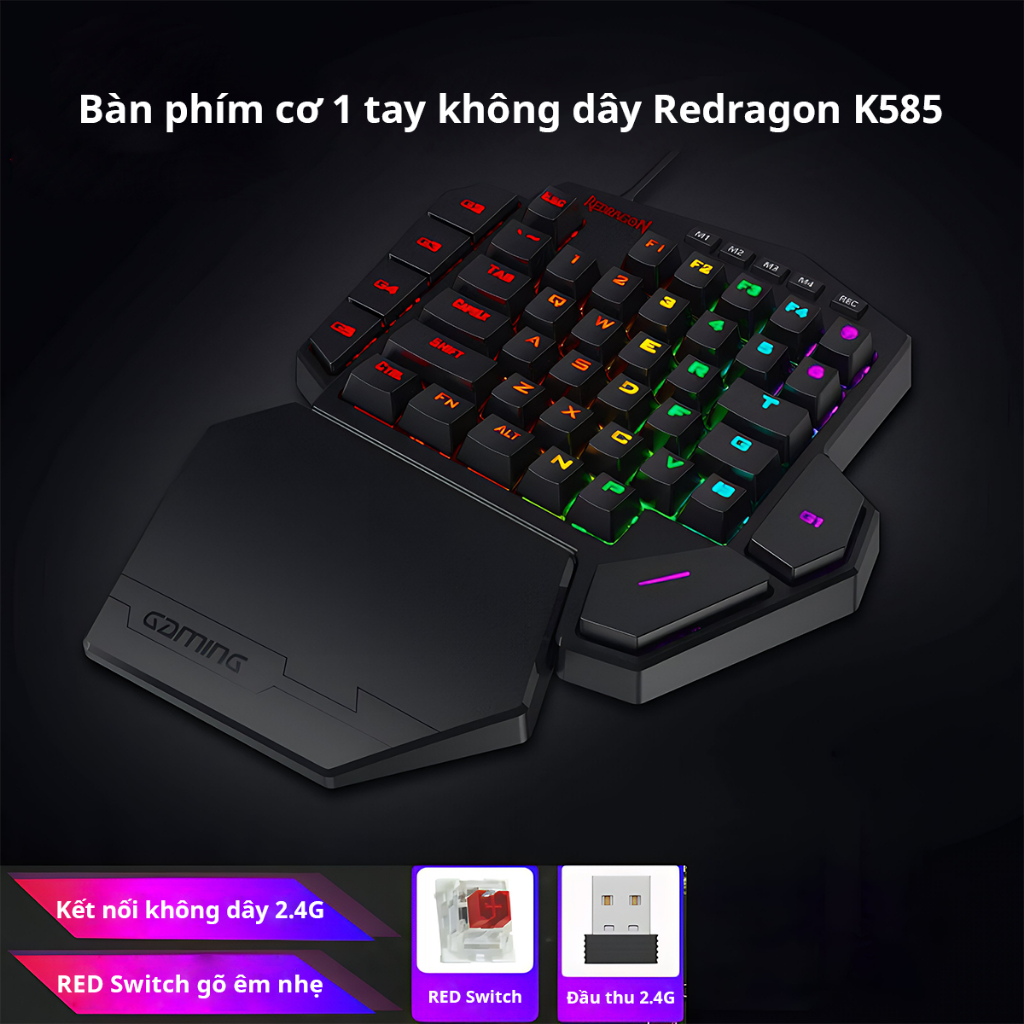 Bàn phím cơ không dây K585 RGB - Phím cơ một tay không dây REDRAGON K585 Hotswap thay nóng Phím cơ kết nối 2 chế độ | BigBuy360 - bigbuy360.vn