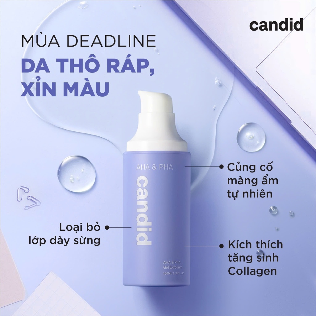 Gel tẩy tế bào chết Candid trên da nhạy cảm gồm AHA & PHA 3.1% da khô và BHA 0.4% da dầu lành tính