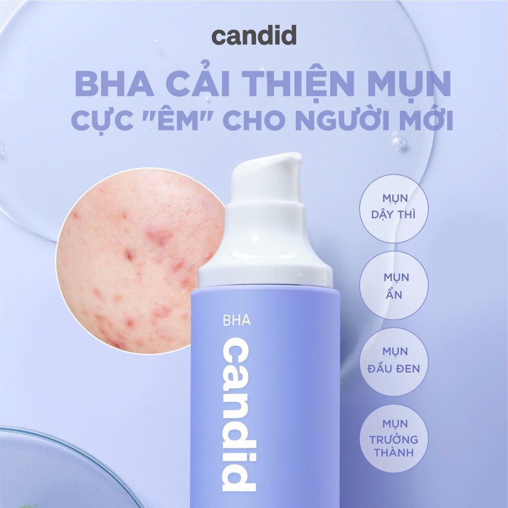 Gel tẩy tế bào chết Candid trên da nhạy cảm gồm AHA & PHA 3.1% da khô và BHA 0.4% da dầu lành tính