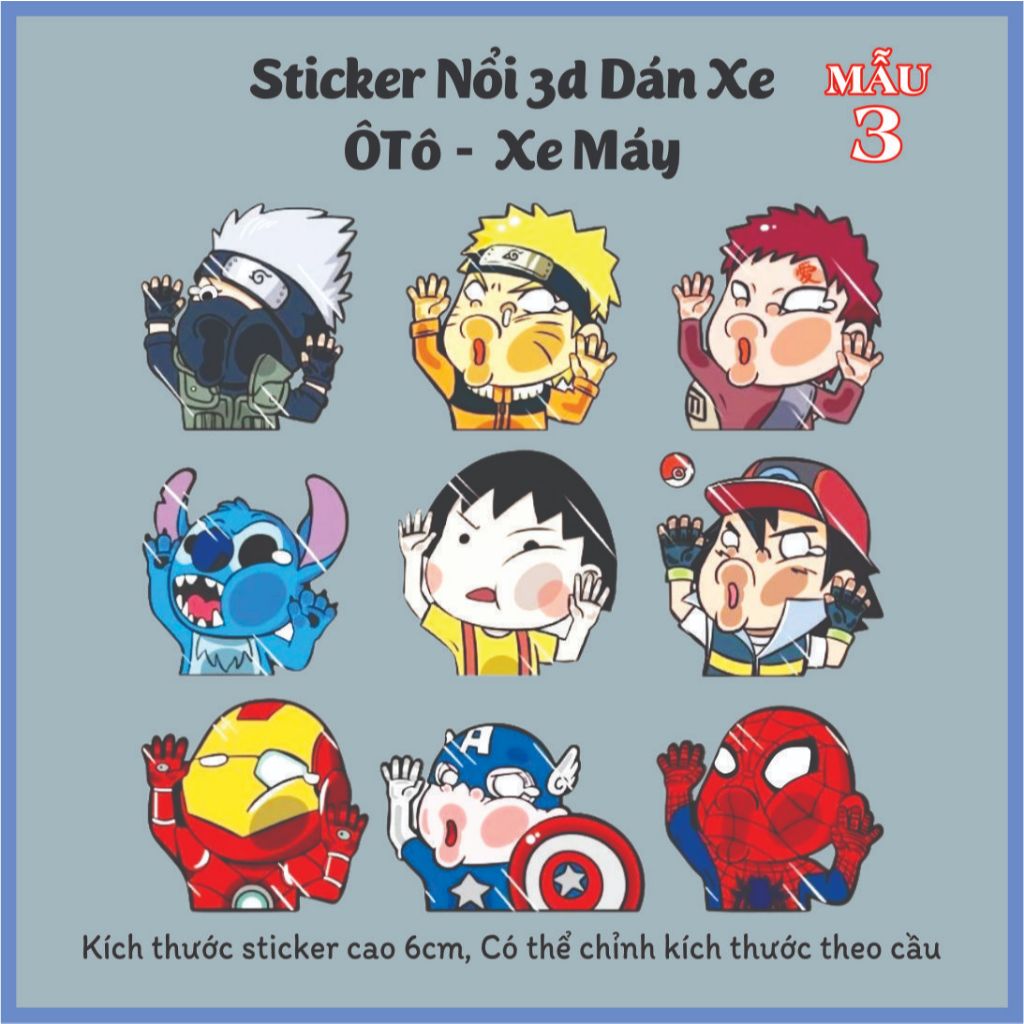Sticker nổi 3D, Dán Ôtô - Xe máy - Xe đạp