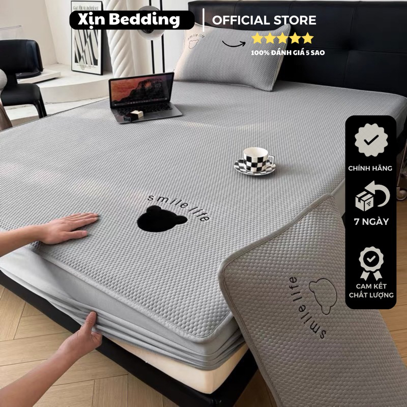 Chiếu băng lạnh, chiếu điều hoà băng lụa lạnh Cold Elastic Gấu Teddy bọc chun cao cấp mềm mát, giặt được máy Xịn Bedding