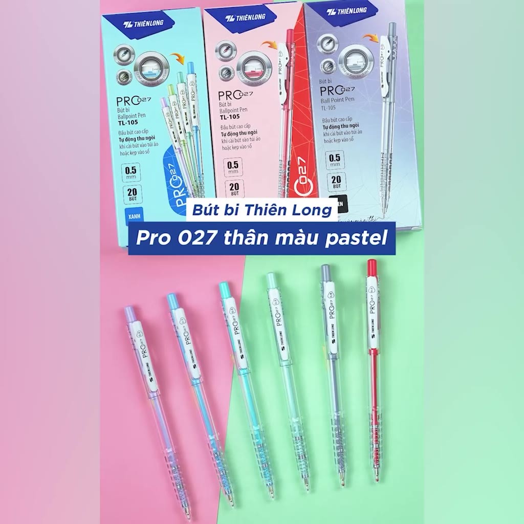 Ảnh Combo 5/10/20 Bút bi Thiên Long Pro 027 TL-105 - Bút bi 3 màu mực, thân bút pastel thời trang 1