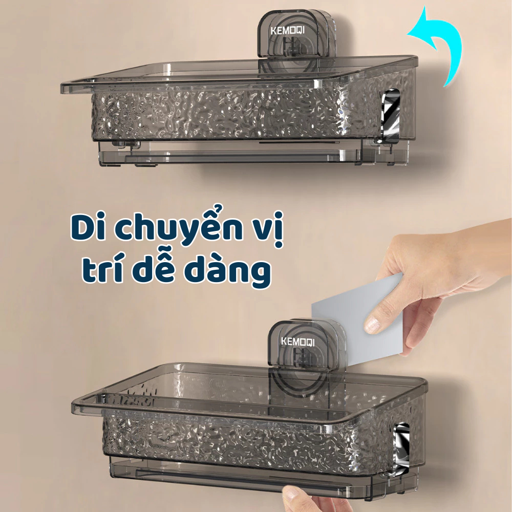 Kệ đựng đồ rửa bát chén cốc hút vân kim cương có chỗ để giẻ lau, khay hứng nước tiện lợi không khoan tường