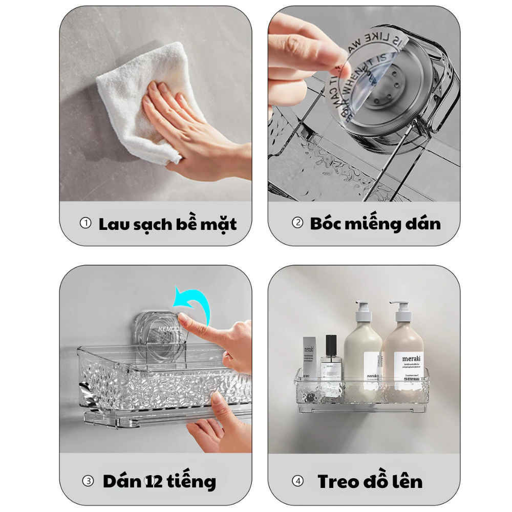 Kệ đựng đồ rửa bát chén cốc hút vân kim cương có chỗ để giẻ lau, khay hứng nước tiện lợi không khoan tường