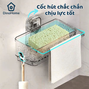 Kệ đựng đồ rửa bát chén cốc hút vân kim cương có chỗ để giẻ lau, khay hứng nước tiện lợi không khoan tường