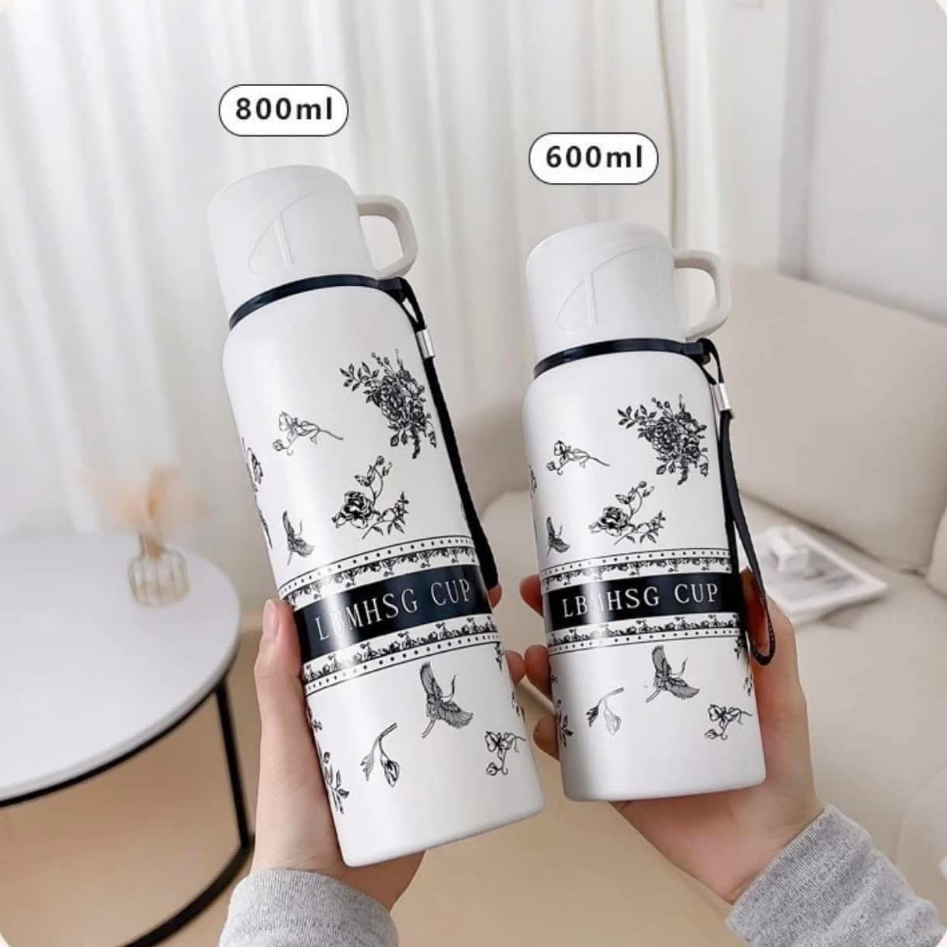 BÌNH GIỮ NHIỆT HOA VINTAGE SANG CHẢNH DUNG TÍCH 600ML TIỆN LỢI